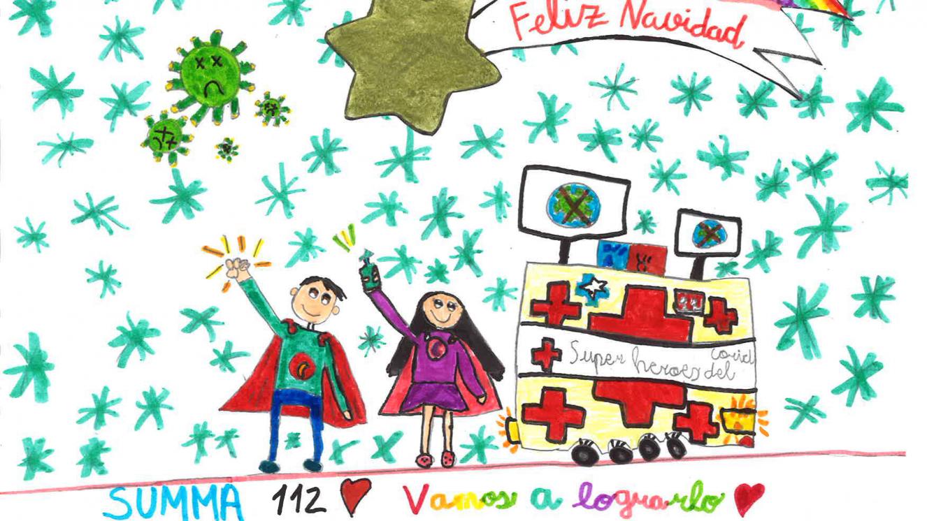 Dibujo realizado por Noa Navarro en la Categoría Héroes del COVID ( De 6 a 9 años) reconocido con el Tercer Premio
