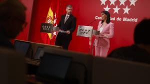 La consejera Mercedes Zarzalejo atiende a los medios de comunicación desde la Real Casa de Correos