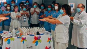 Demostración colectiva del lavado de manos en el Hospital de La Princesa 
