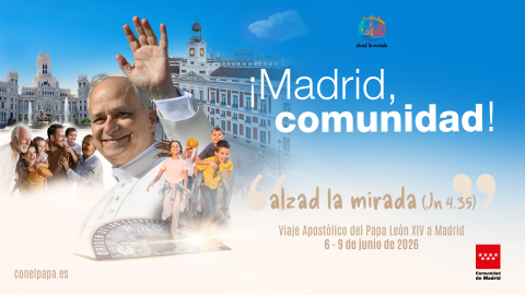 Cartel de la visita del Papa en la Comunidad de Madrid
