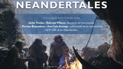 Cartel informativo del documental "El Valle de los Neandertales" en alta definición
