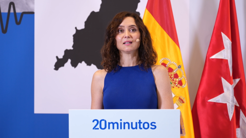 La presidenta Isabel Díaz Ayuso durante la inauguración del ciclo El pulso de nuestras comunidades: Madrid de 20minutos