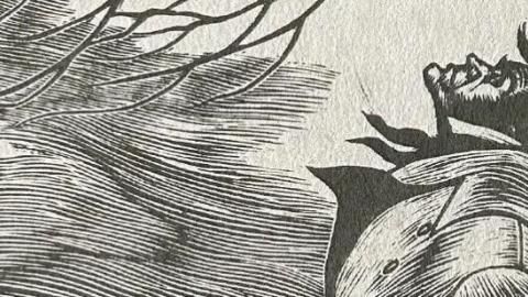 Ilustración Torso hombre atado a un árbol