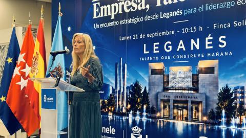 La consejera Rocío Albert durante el encuentro empresarial Madrid Global del Ayuntamiento de Leganés