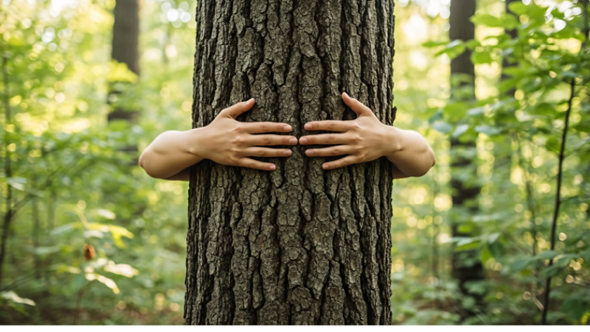 persona abrazando árbol