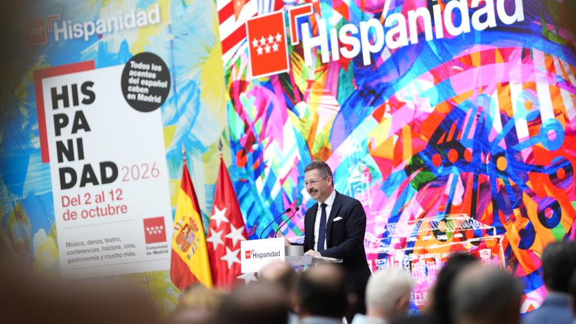 El consejero Mariano de Paco en la presentación de Hispanidad 2026