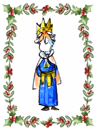 Ilustración que representa al rey Melchor rodeado de una guirnalda