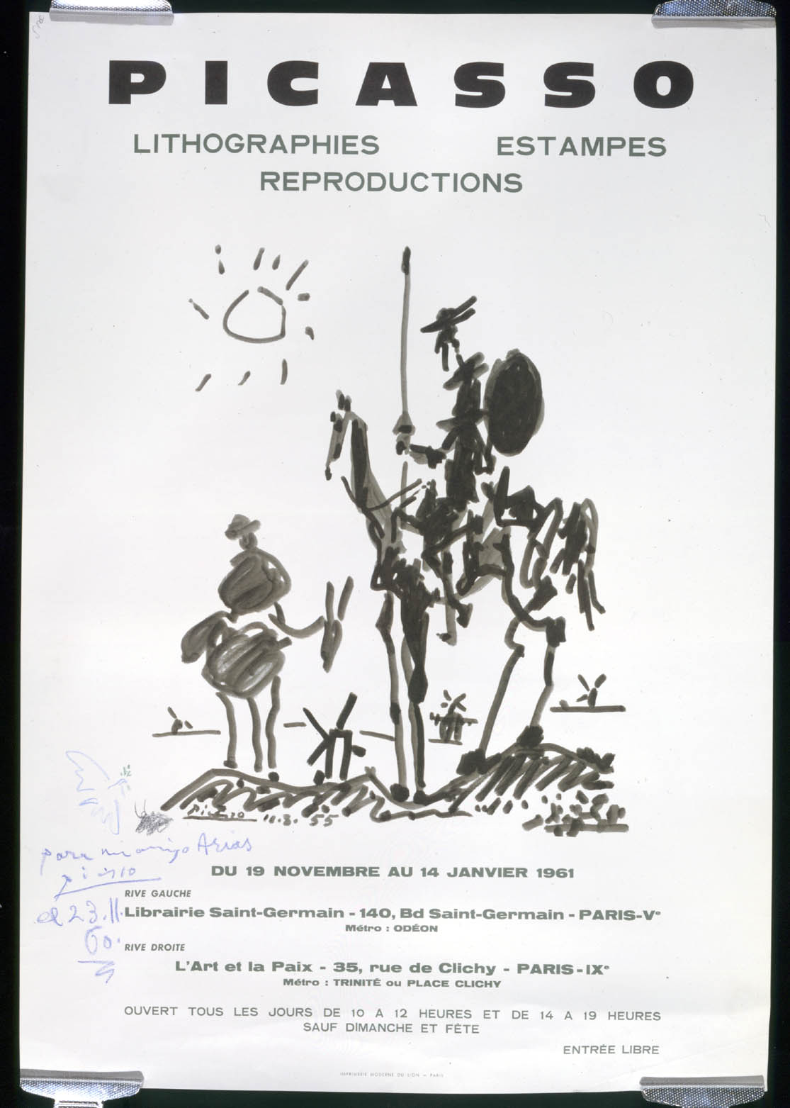 Cartel con escena quijotesca en blanco y negro