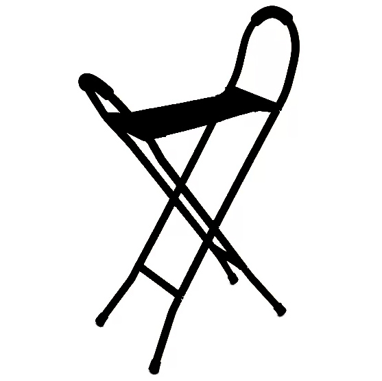 Pictograma sencillo de una silla bastón plegable en blanco y negro