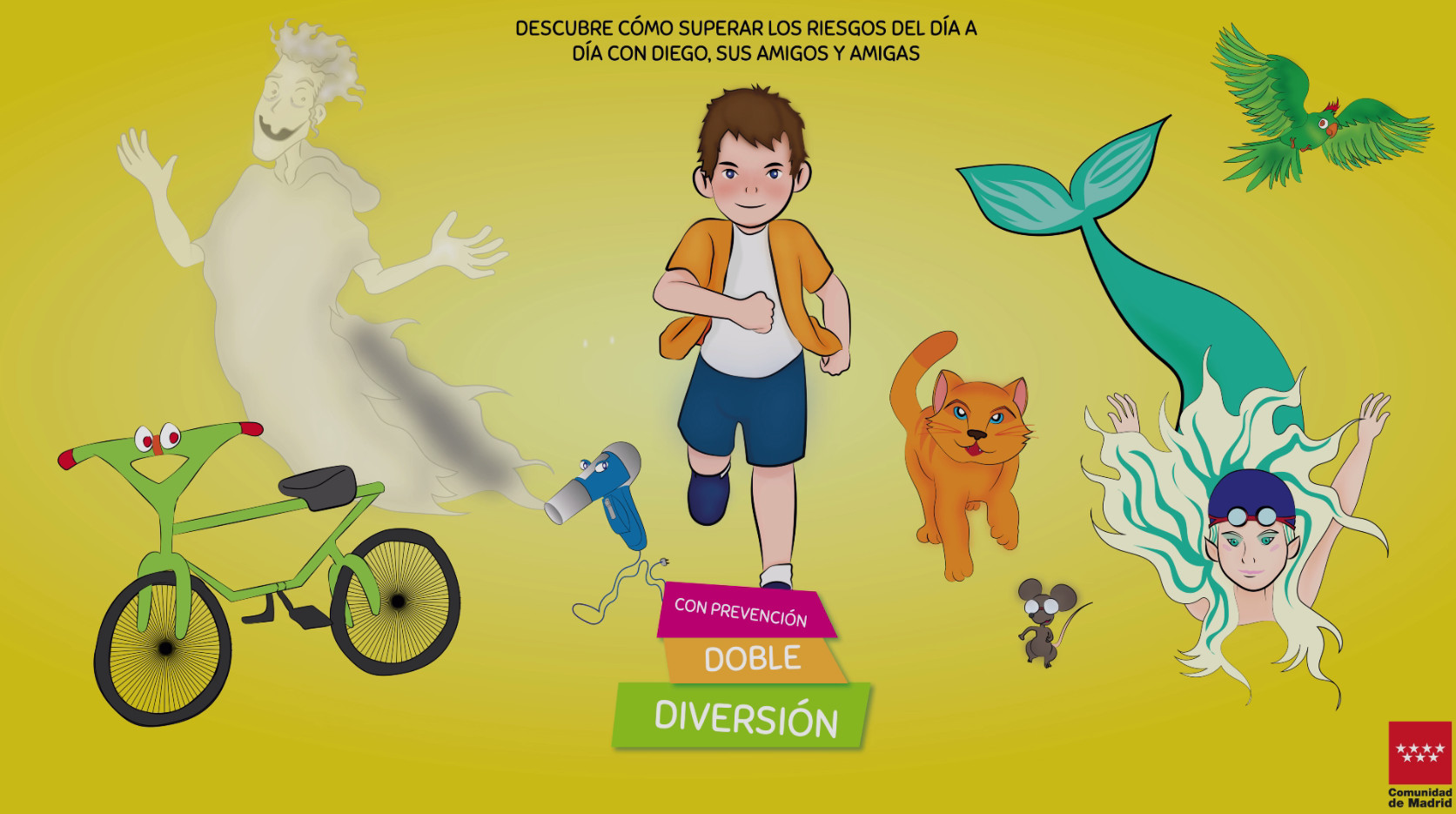 Portada del cómic: dibujo de un niño con diferentes objetos.