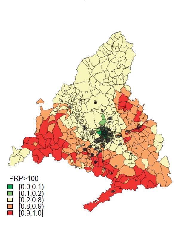 Mapa Comunidad de Madrid marcado mujeres con diabetes