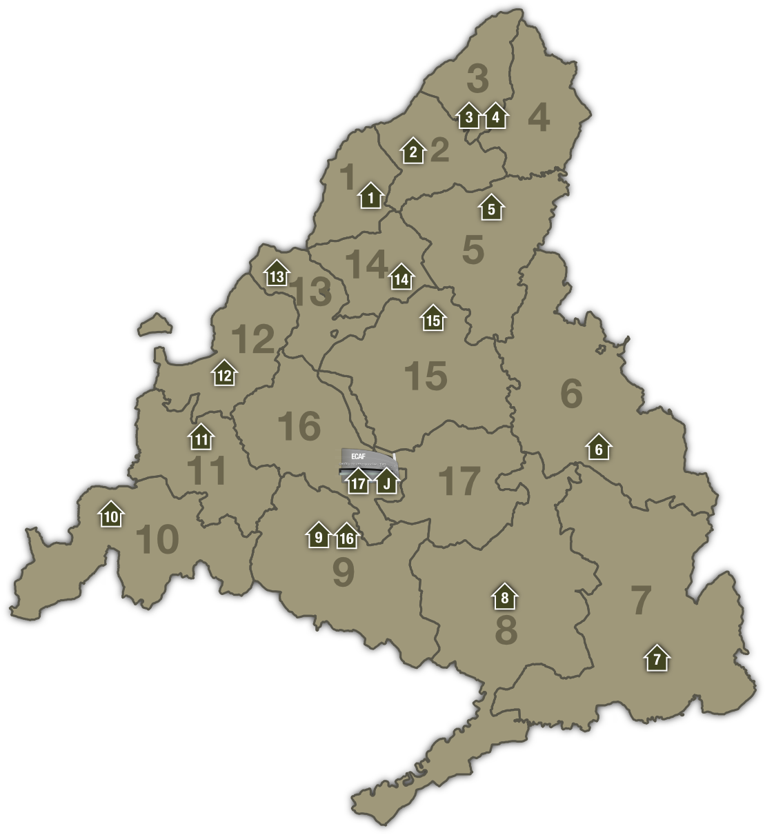 Map of the distribution of the means of the Corps of Forest Agents