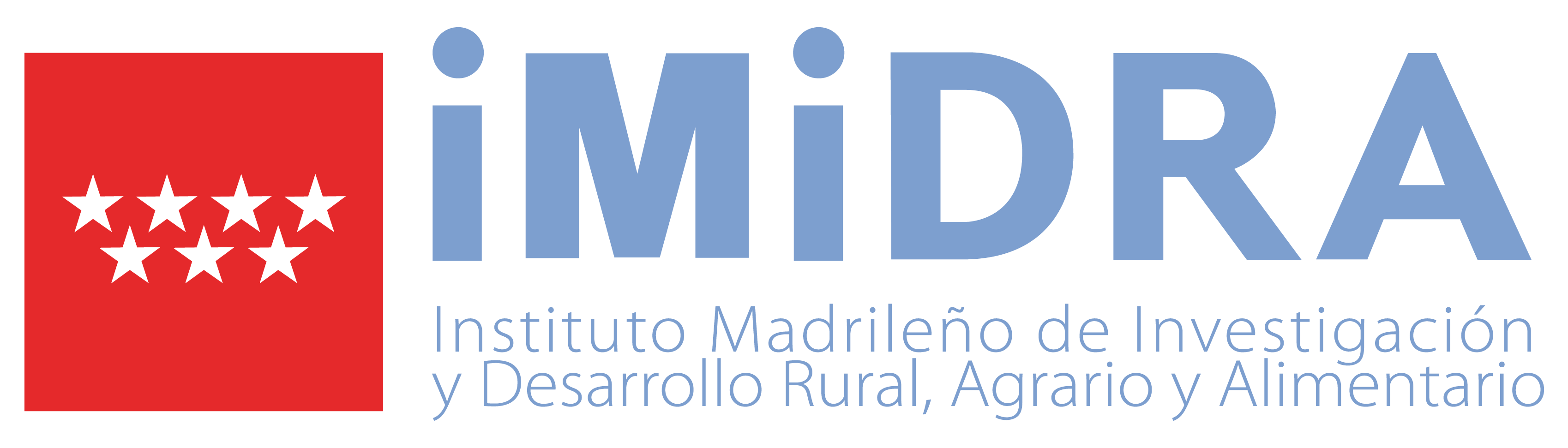 Logotipo del IMIDRA  con el símbolo de la CM y en color azul