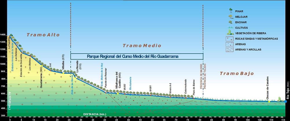 Perfil del río Guadarrama en el Parque Regional del curso medio del río Guadarrama y su entorno