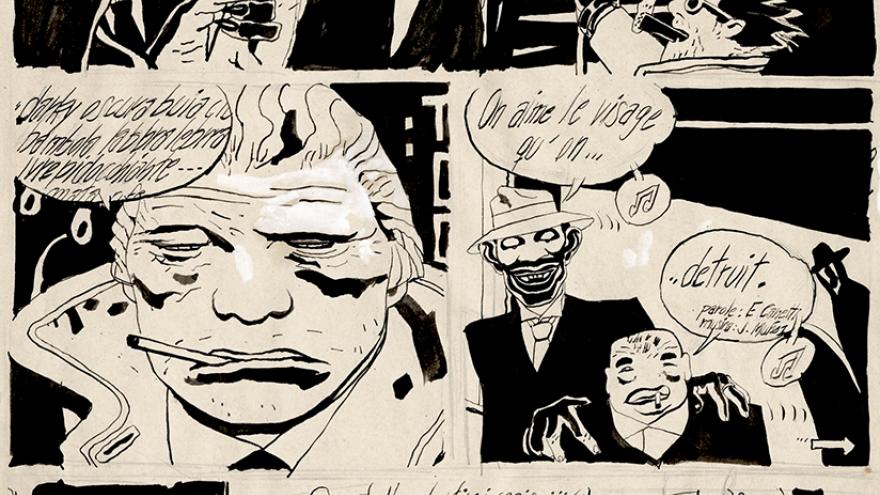 Viñetas de cómic con hombres peleando