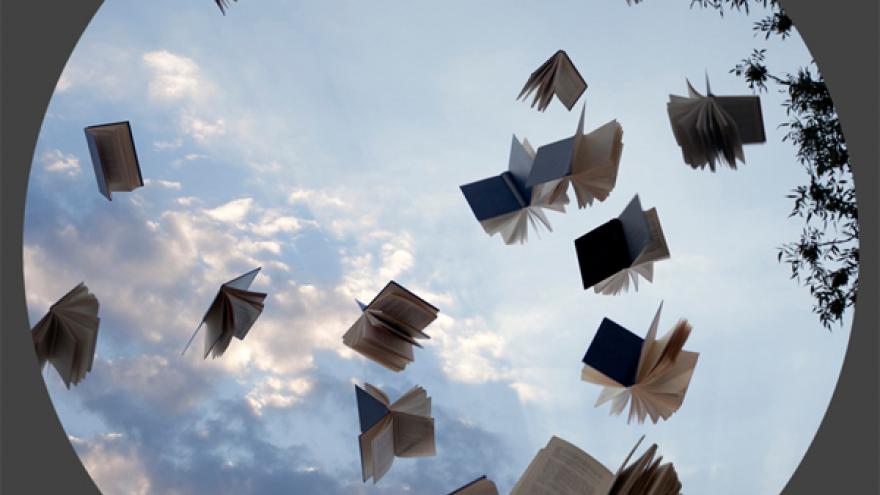 Books thrown into the air