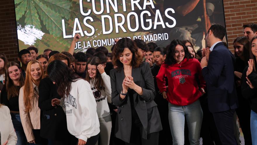 Díaz Ayuso presenta el Plan Regional contra las Drogas con especial atención a los jóvenes y 75 medidas dirigidas a la prevención y concienciación La presidenta durante el acto