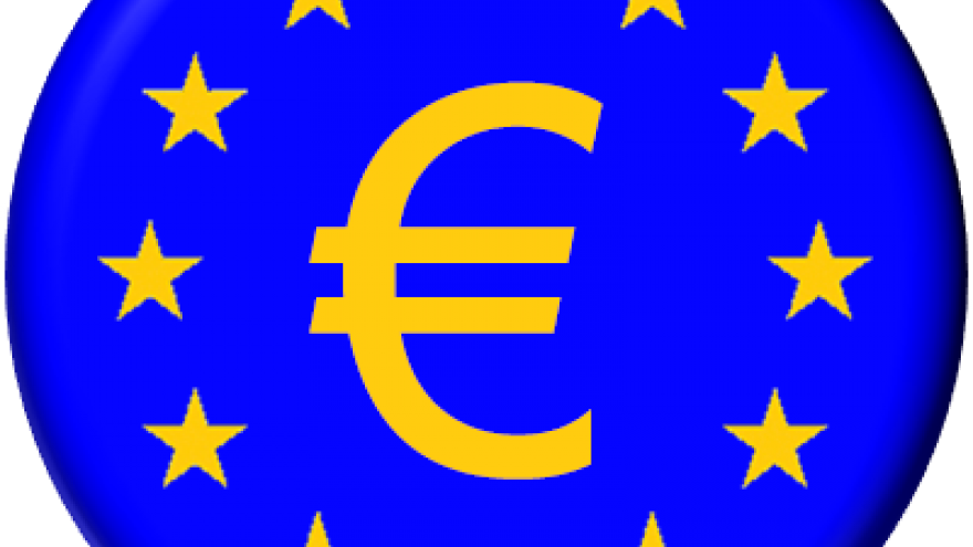 Símbolo del euro, rodeado de las doce estrellas de la bandera de la UE