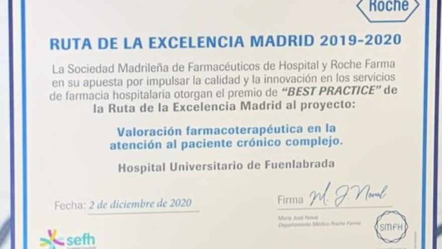 Reconocimiento al Hospital Universitario de Fuenlabrada por el abordaje farmacoterapéutico del paciente crónico complejo