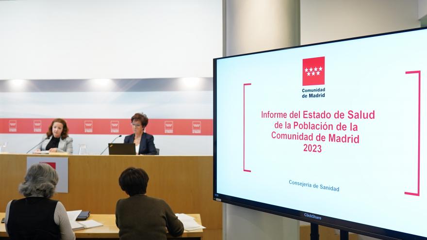 La consejera Fátima Matute presentando el Informe del Estado de Salud 2023