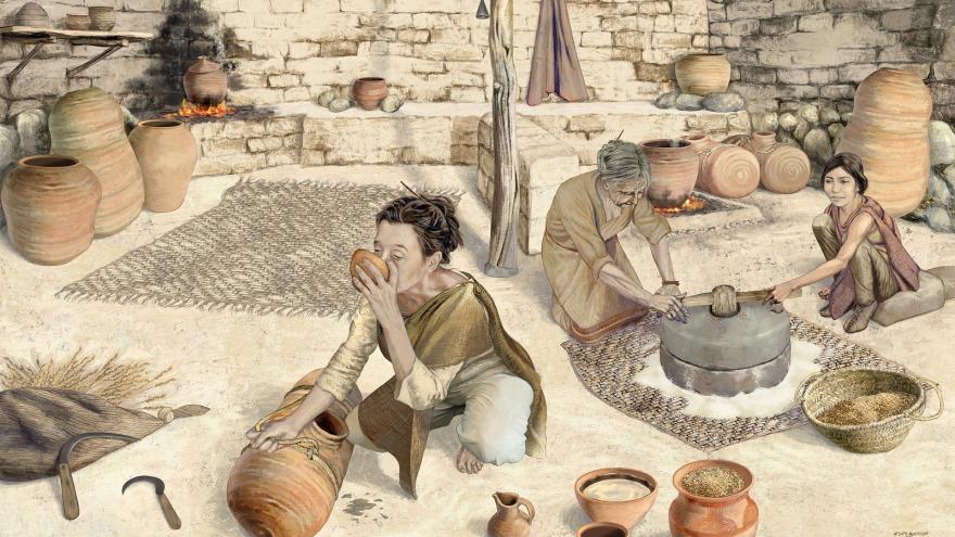dibujo con varias personas en una estancia con piezas cerámicas