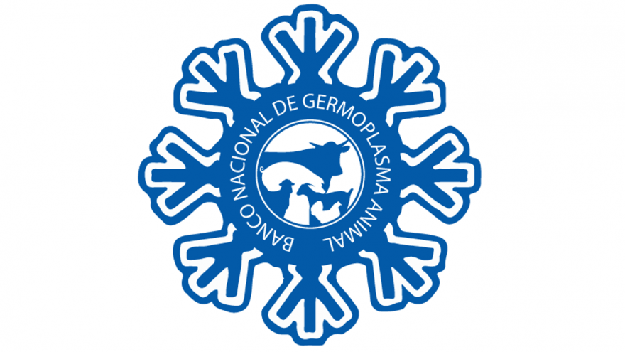 Logotipo en color banco y azul del Banco Nacional de Germoplasma Animal