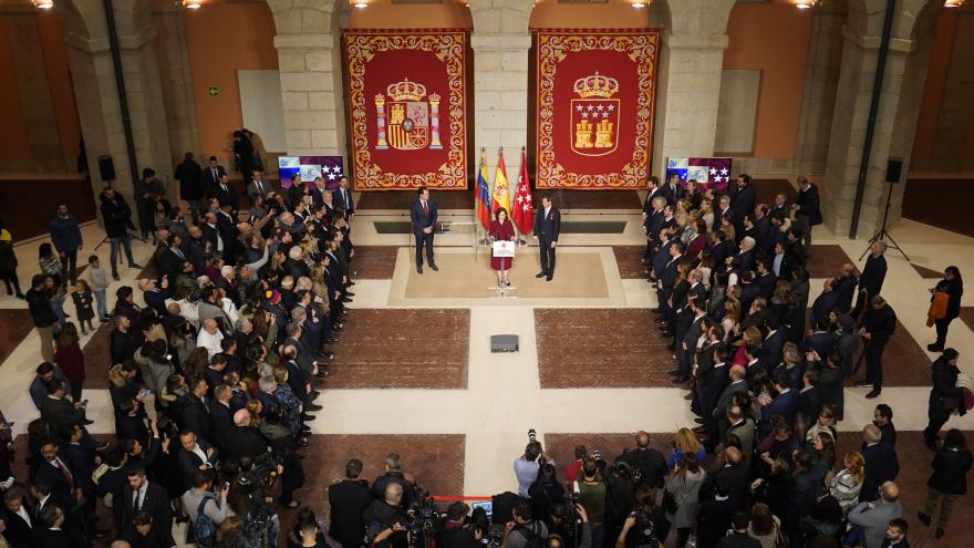Isabel Díaz Ayuso durante la recepción a Juan Guaidó en la Real Casa de Correos 