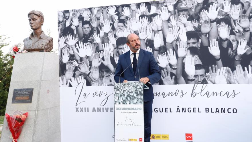 El presidente en funciones de la Comunidad de Madrid, Pedro Rollán, en el acto de homenaje a Miguel Ángel Blanco