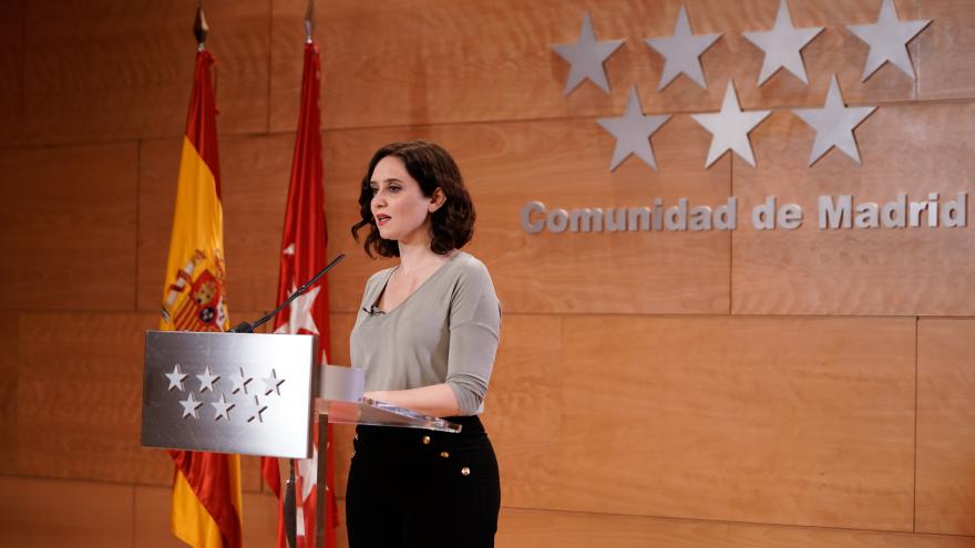 Isabel Díaz Ayuso durante la comparecencia pública