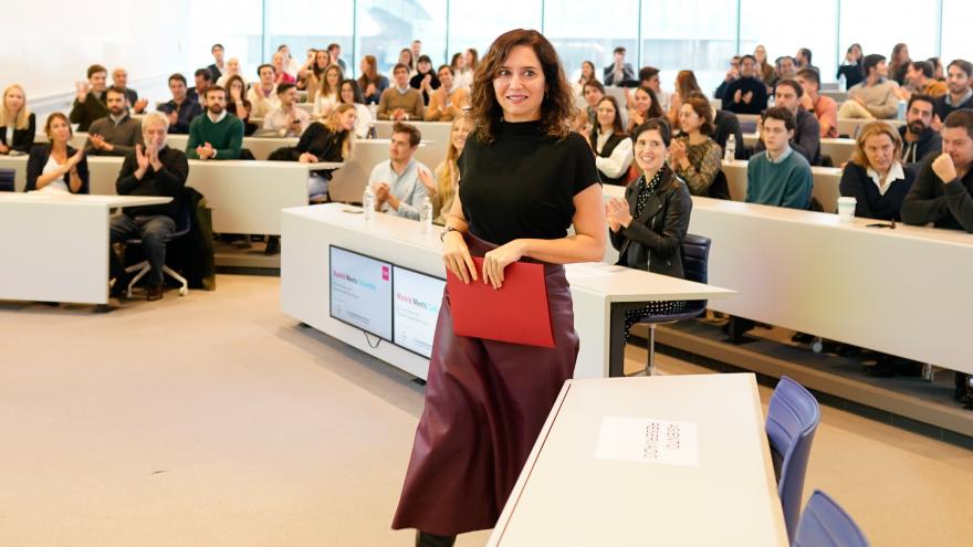 La presidenta de la Comunidad de Madrid, Isabel Díaz Ayuso, en la Columbia Business School
