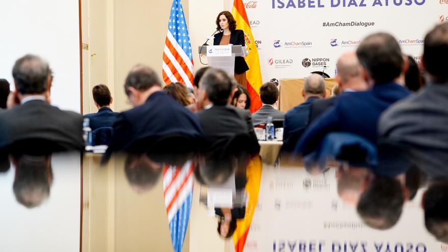 Isabel Díaz Ayuso durante su intervención en la Cámara de Comercio de EEUU en España