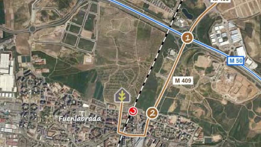 Mapa ampliado con carreteras de acceso y ruta que dirige al centro de educación