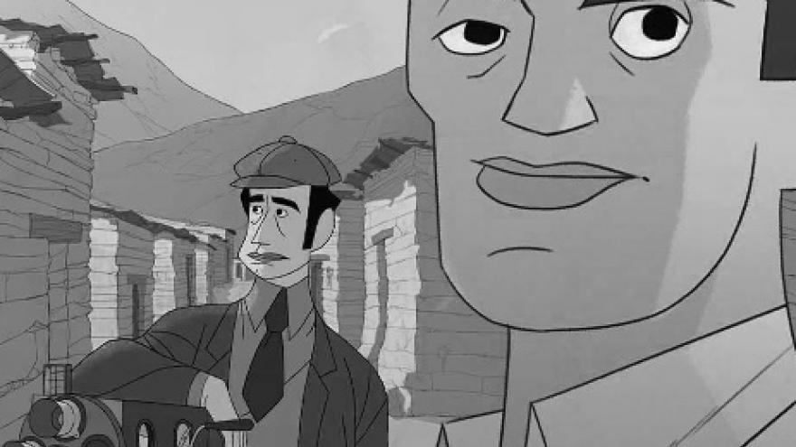 imagen del cartel de la película donde se ve en caricatura una cara de un hombre