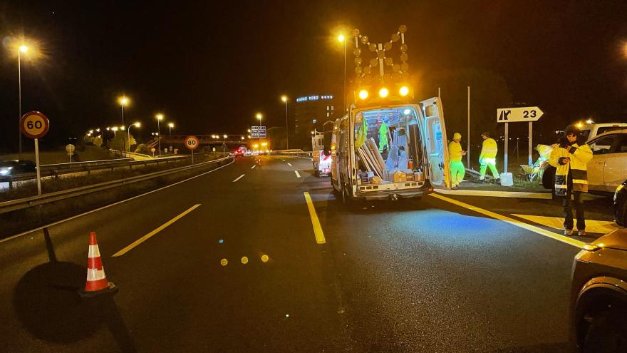 imagen obras tercer carril m-607 noche