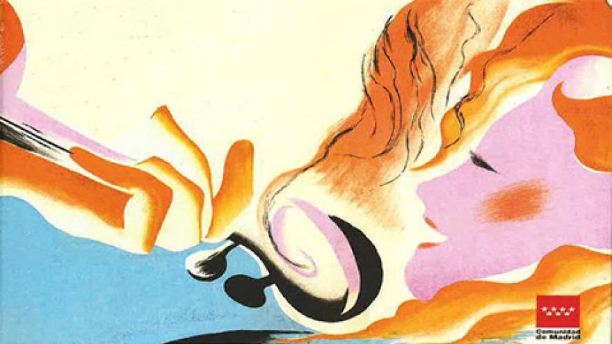 Ilustración que muestra un violín y la silueta de un rostro sonriente