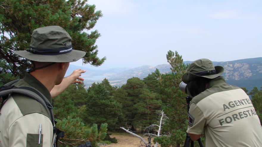 Agentes Forestales en un puesto vigilando el monte