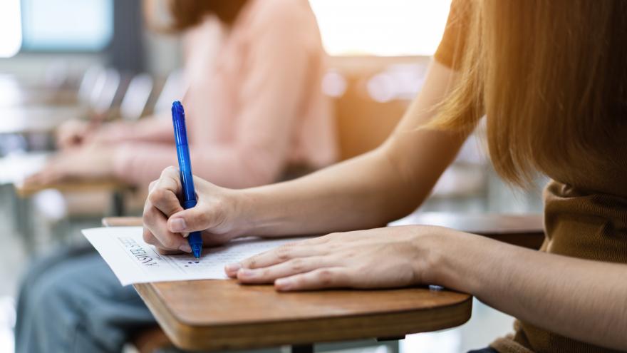 Unas alumnas estudiando en sus pupitres