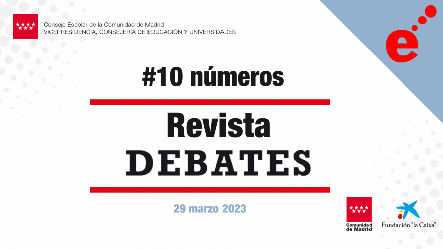 Cabecera de la celebración diez números de la revista Debates