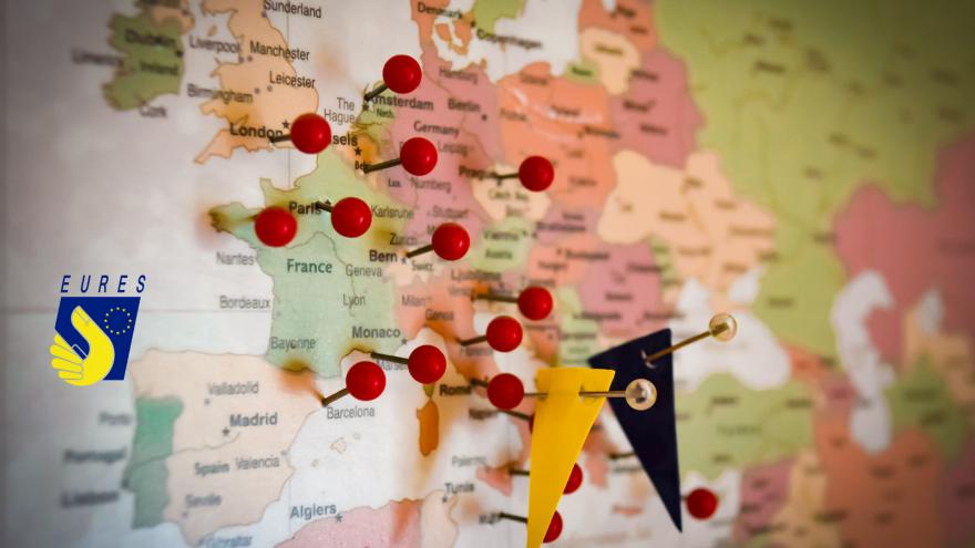 Map of Europe with location pins in various countries