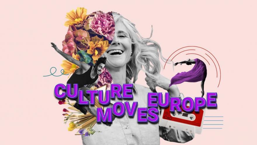 Mujer riendo y leyenda La cultura mueve Europa