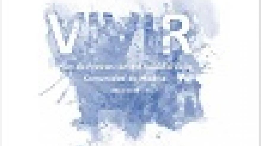 Palabra "VIVIR" resaltada sobre un fondo de mancha de tinta