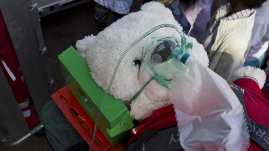 Osito de peluche con mascarilla de oxígeno