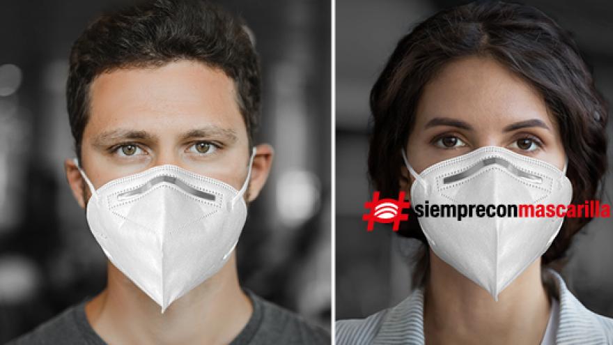 hombre y mujer mirando de frente con mascarillas