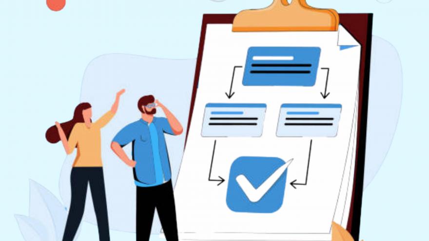 Dibujo de dos personas mirando un archivador gigante