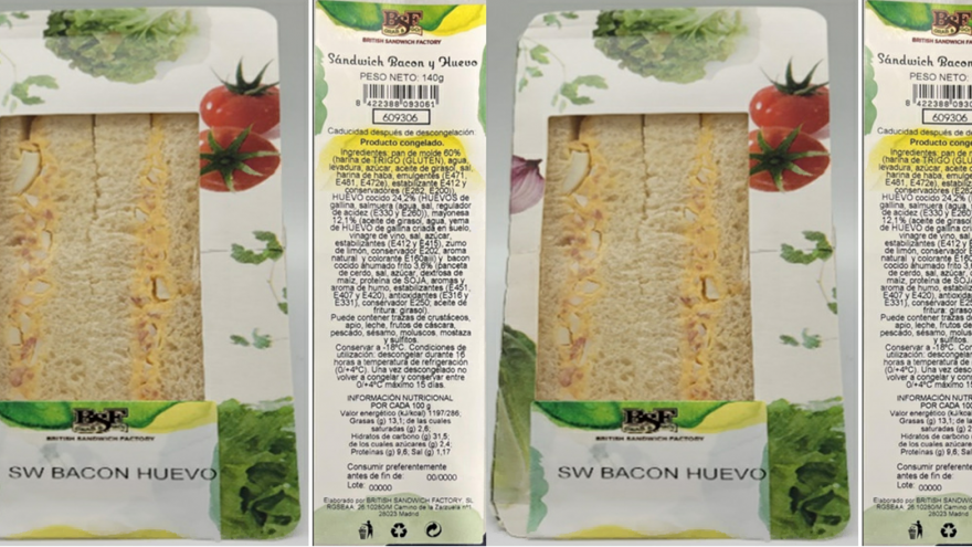 Envases de sandwich implicado en alerta alimentaria por presencia de apio y/o mostaza sin declarar