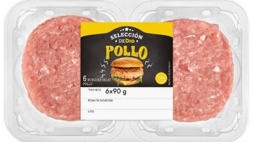 Envase de gurguer meat de pollo implicado en alerta alimentaria por presencia de Salmonella