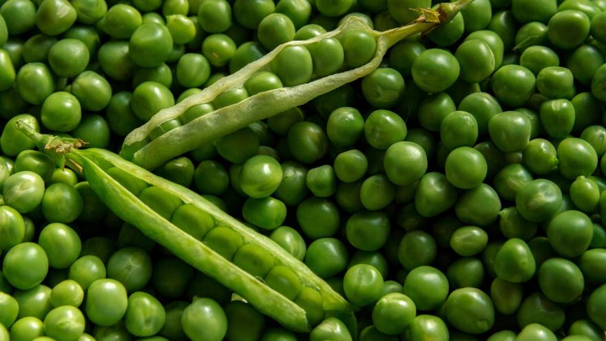 Guisantes desgranados a granel y un par de vainas