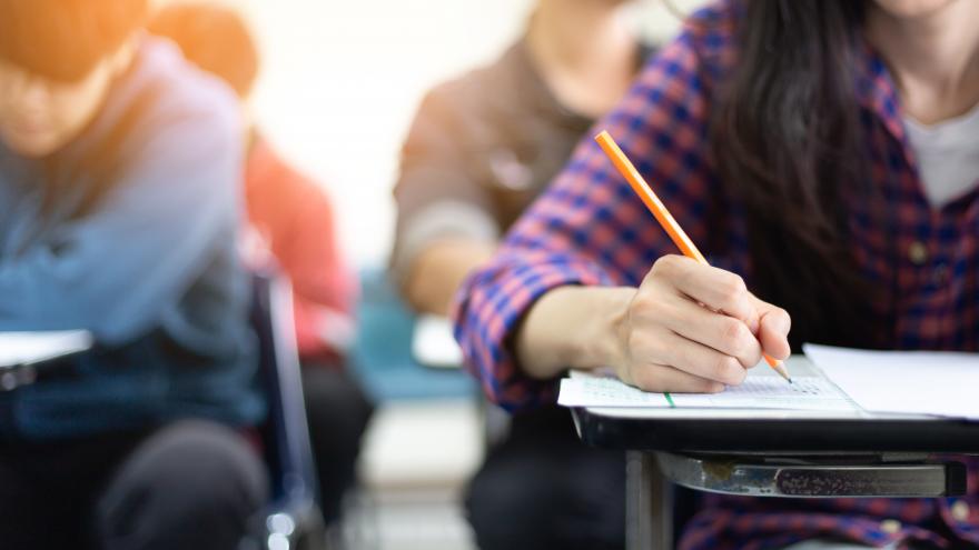 Some students taking an exam