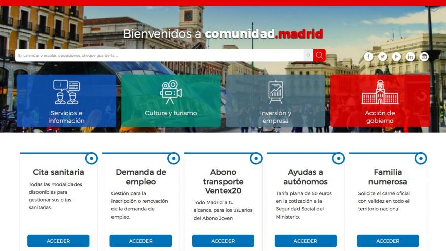 Imagen de la nueva web de la Comunidad de Madrid