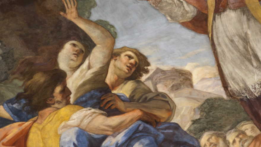 Pinturas murales de la bóveda situada a los pies de la iglesia parroquial de Santa Bárbara